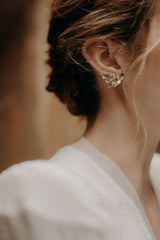 boucles d'oreilles or et nacre mariage feuilles manchettes