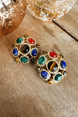 boucles d'oreilles style gripoix lizeron cocktail lapis oeil de tigre cornaline