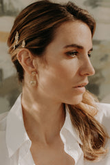 boucles d'oreilles soleil Lizeron dorée or portées