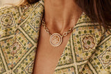 COLLIER EMAILLé statement médaille grosse chaine lizeron