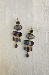 boucles d'oreilles pierres naturelles fluorites cocktail longues