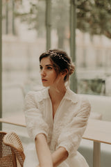 fine couronne de mariée mariage en porcelaine blanche parure chignon