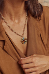 COLLIER GROSSE MéDAILLE PENDENTIF VINTAGE GRIPOIX lizeron
