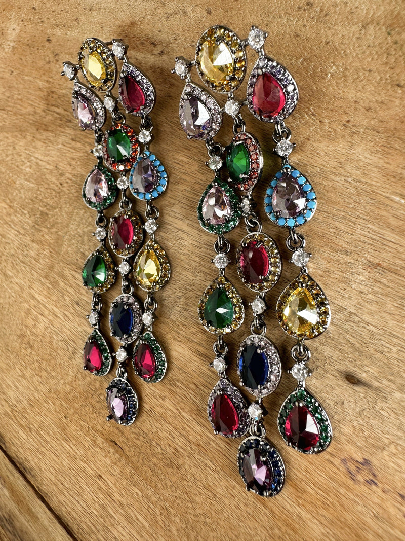 boucles d'oreilles strass longues cocktail colorées poggy lizeron