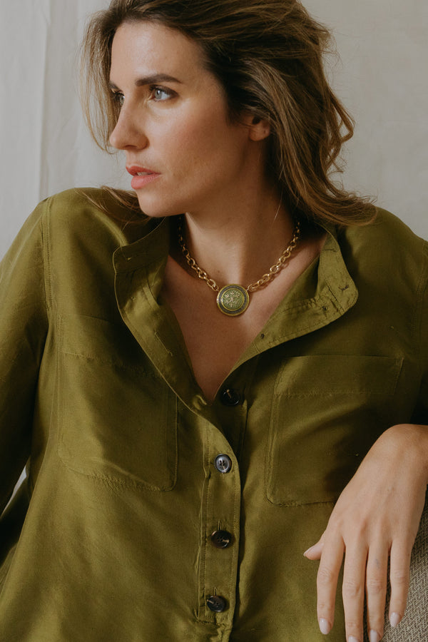 collier chaine XL large strillée médailles émaillée statement