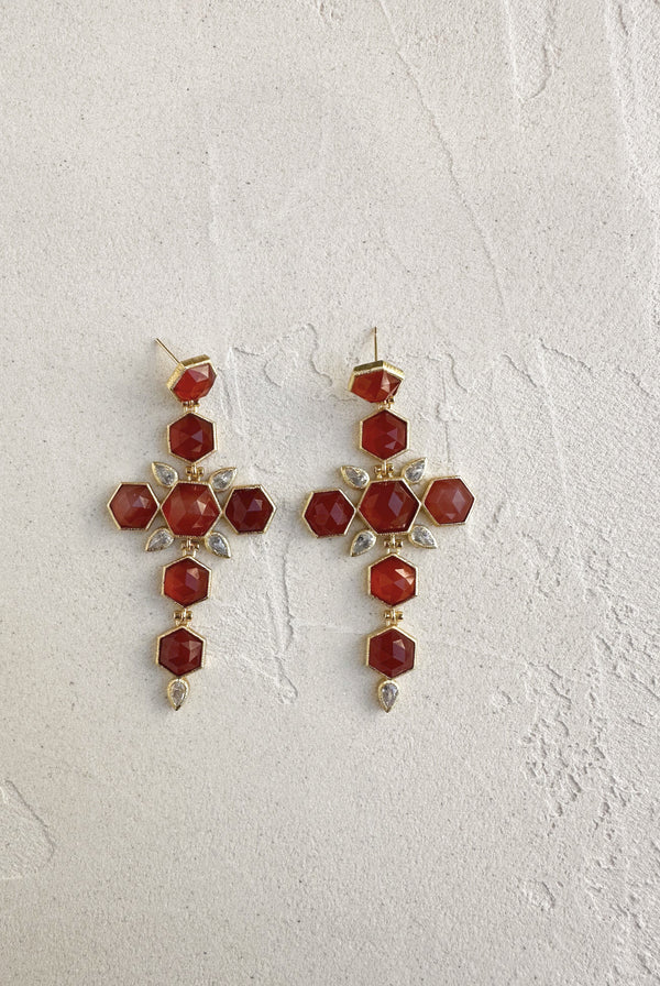 boucles d'oreilles en cornaline en croix longue bijoux cocktail
