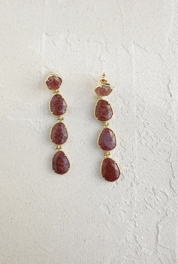 boucles d'oreilles pierres semi precieuses rose cocktail